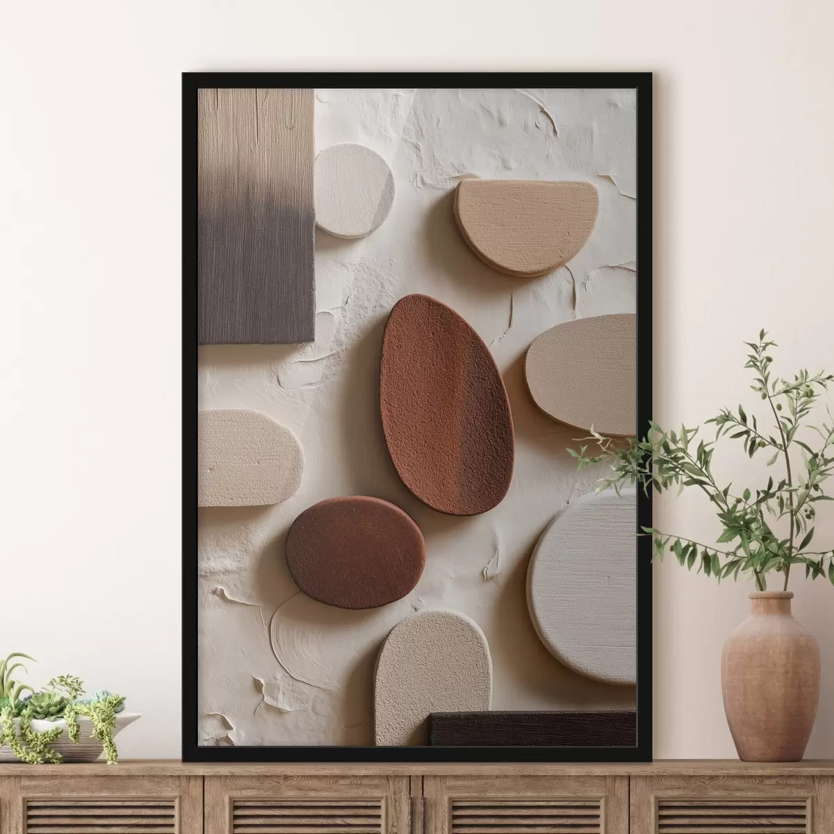 Poster Abstraktní kompozice s trojrozměrnými geometrickými tvary na reliéfním pozadí f45409