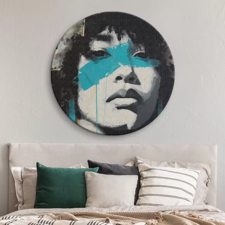 Obraz Portrét ve smíšených médiích s fragmenty barevných tahů a textur Č. r45417