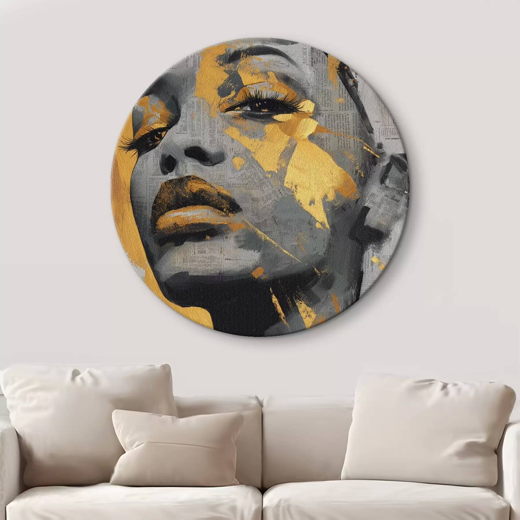 Obraz Portrét ve smíšených médiích s fragmenty novin a dekorativními tahy štětce Č. r45419