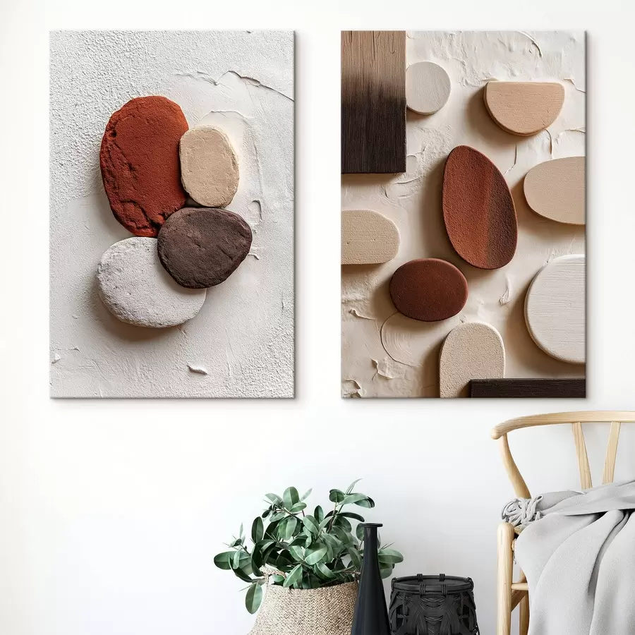 Obraz Abstraktní kompozice s objemovými geometrickými tvary na texturovaném pozadí Č. m00597