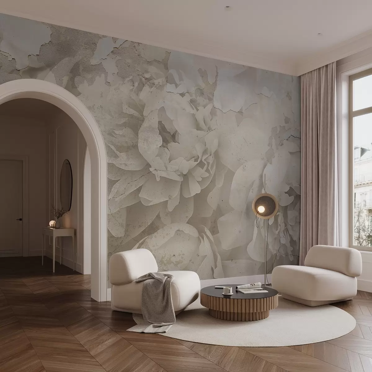 Fototapet Pivoňky s texturou betonu w04407