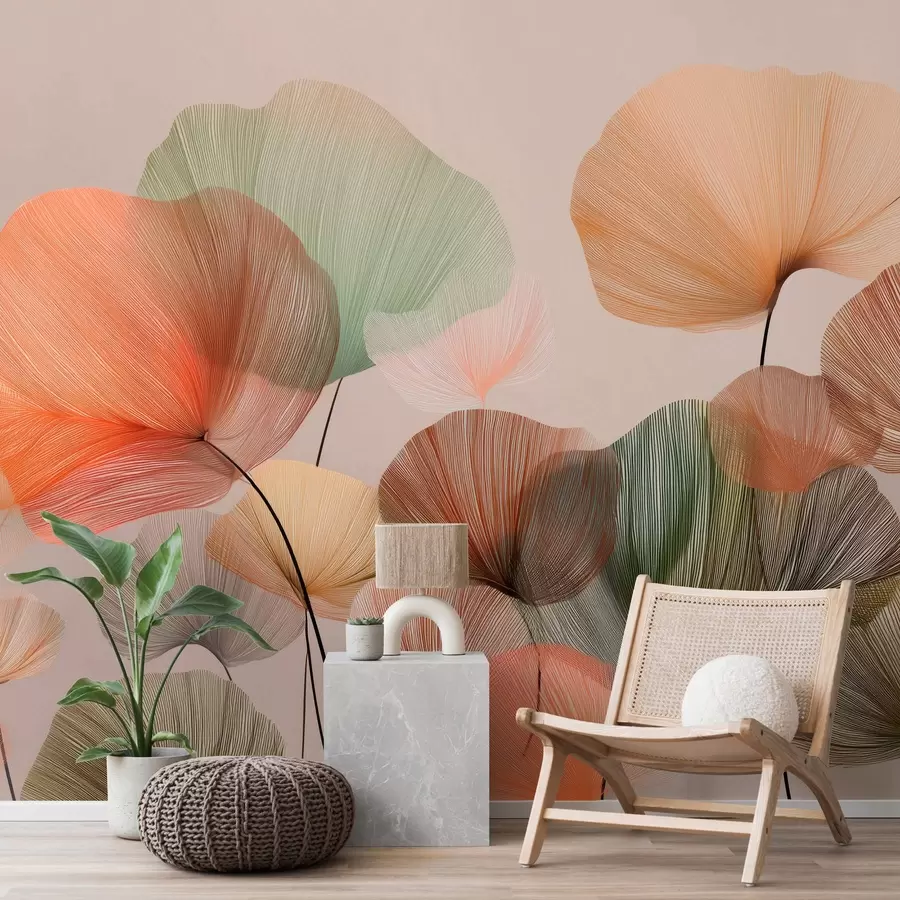 Fototapet různobarevné listy ginkga s žilkami w04305