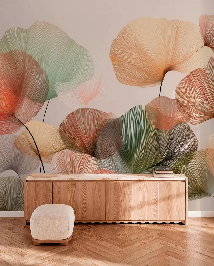 Fototapet různobarevné listy ginkga s žilkami w04305