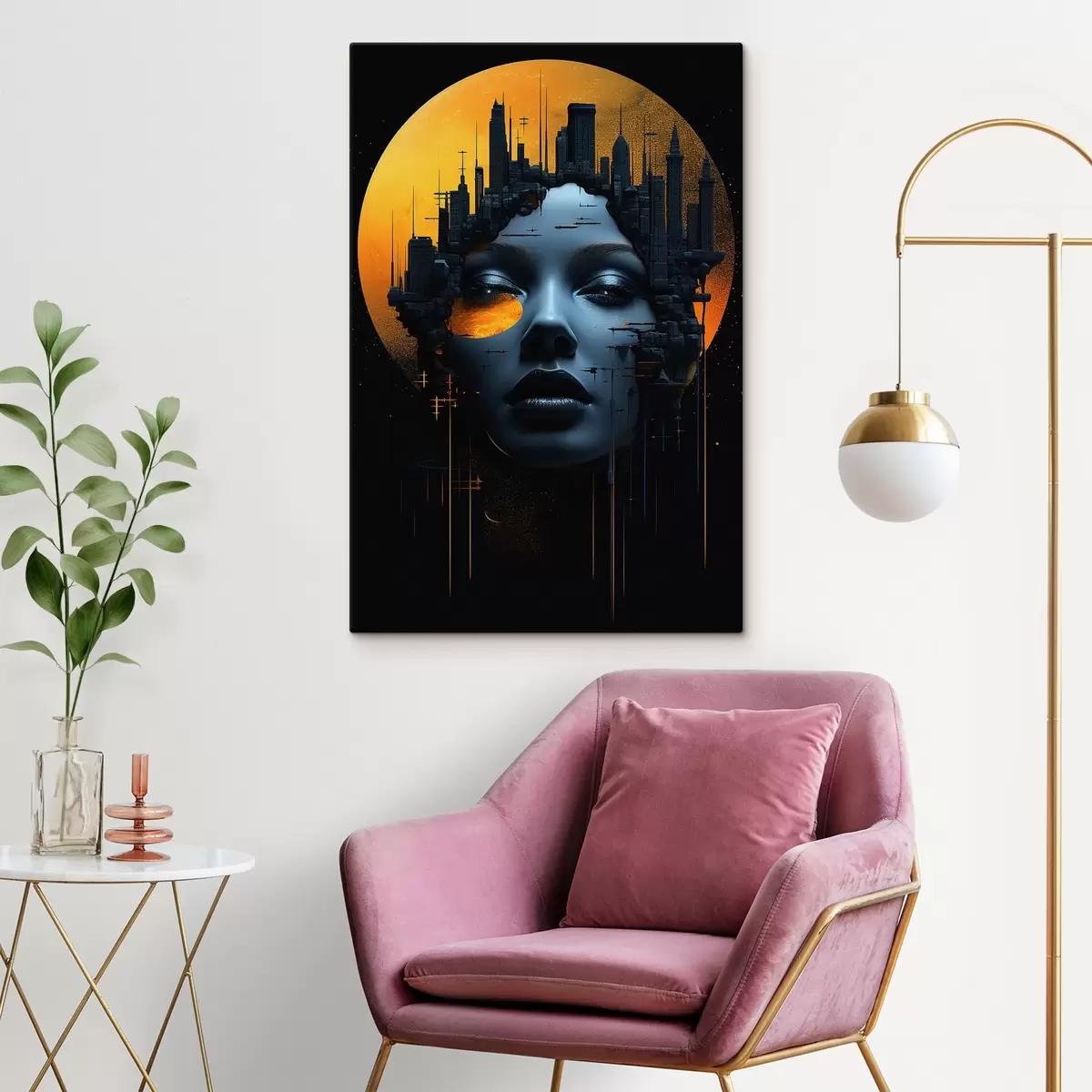 Obraz Lidé, dívčí tvář na pozadí města, abstraktní Č. s45341
