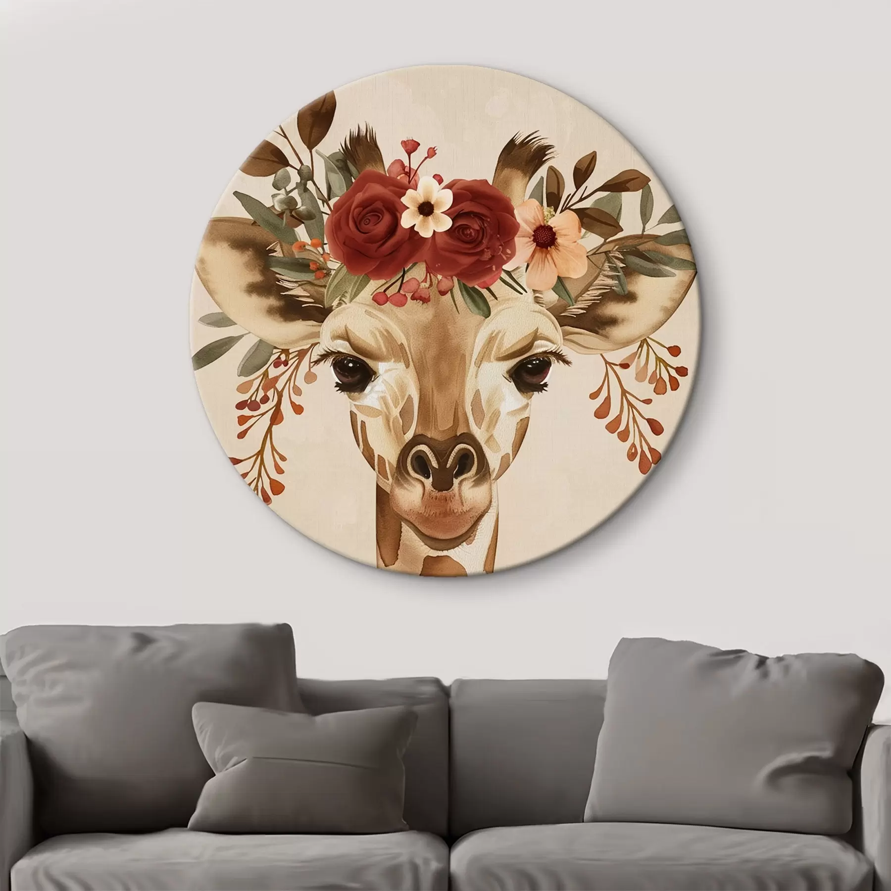 Obraz Žirafa v akvarelovém stylu s květinami na hlavě Č. r45331