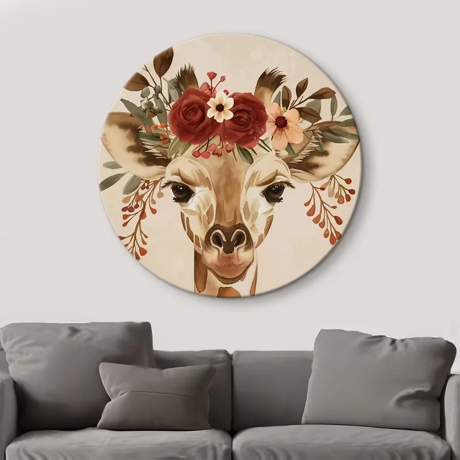 Obraz Žirafa v akvarelovém stylu s květinami na hlavě Č. r45331