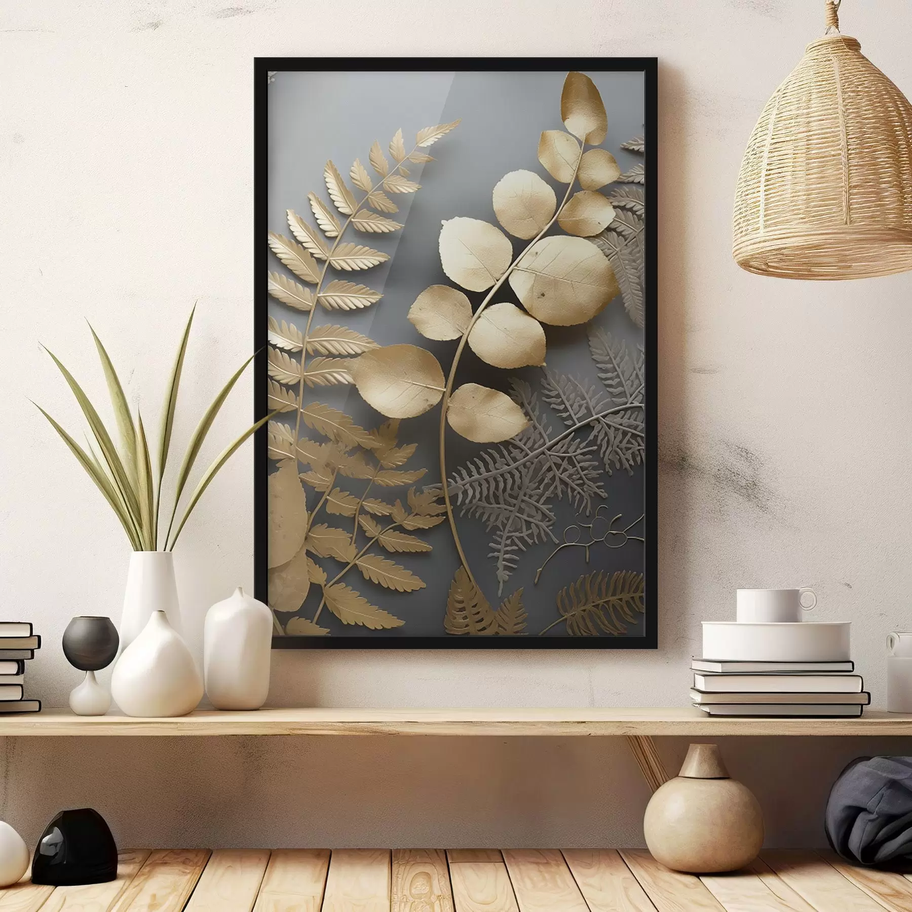 Fototapet Větve kapradí a eukalyptu na tmavém pozadí f45334