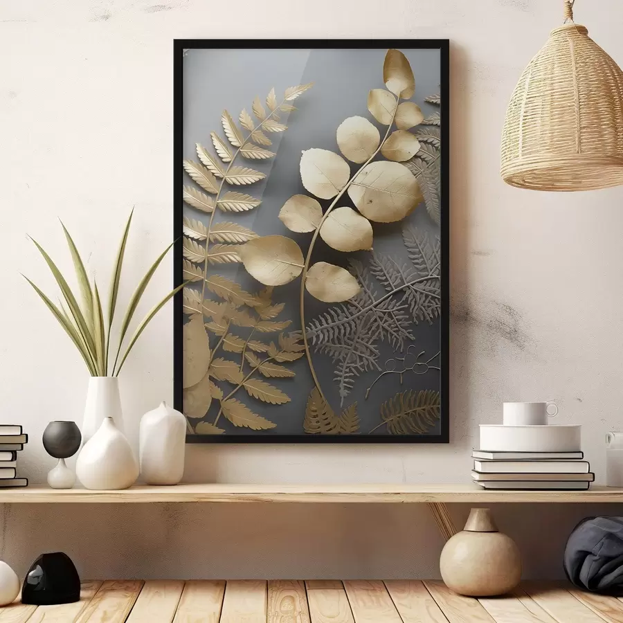 Fototapet Větve kapradí a eukalyptu na tmavém pozadí f45334