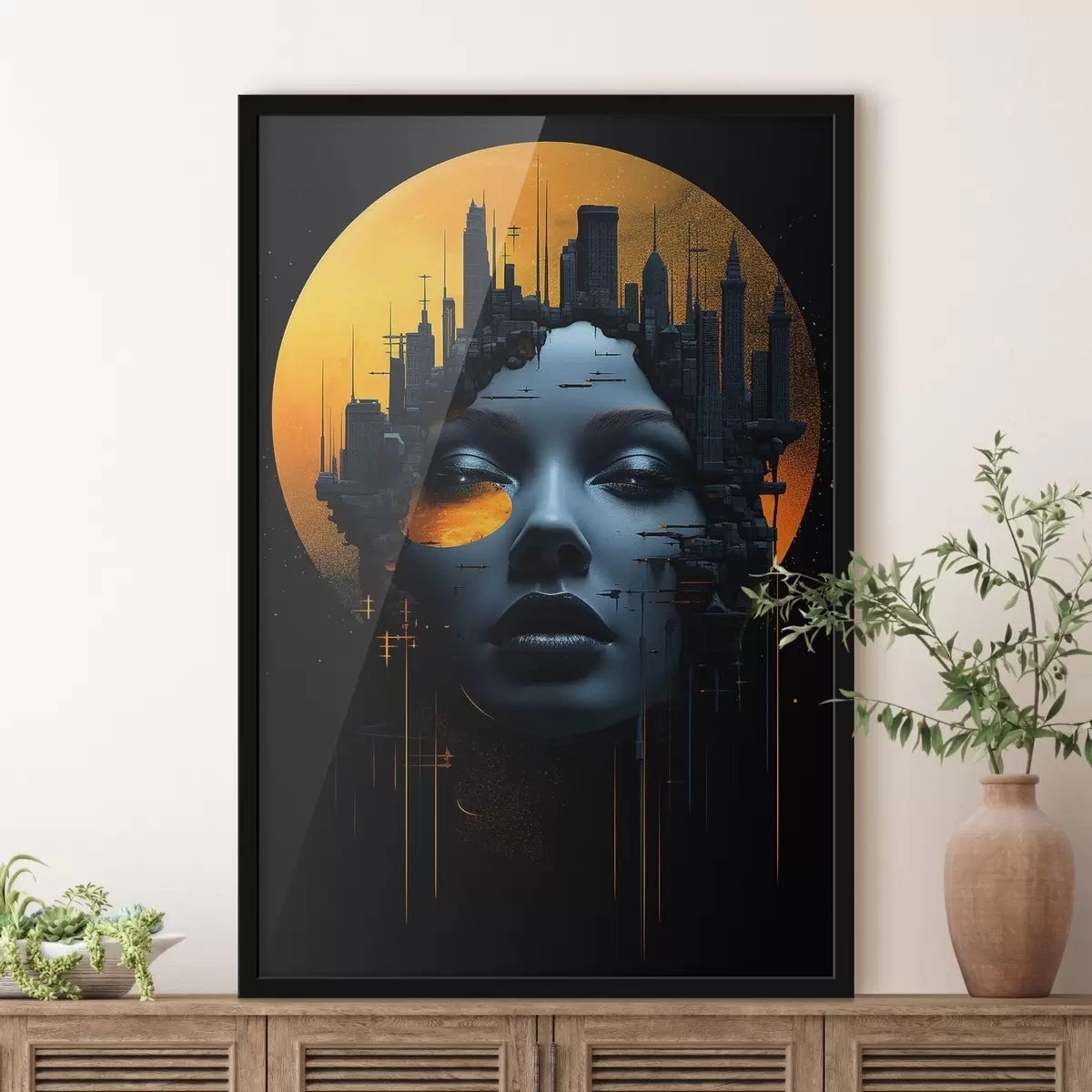 Poster Lidé, dívčí tvář na pozadí města, abstraktní f45341