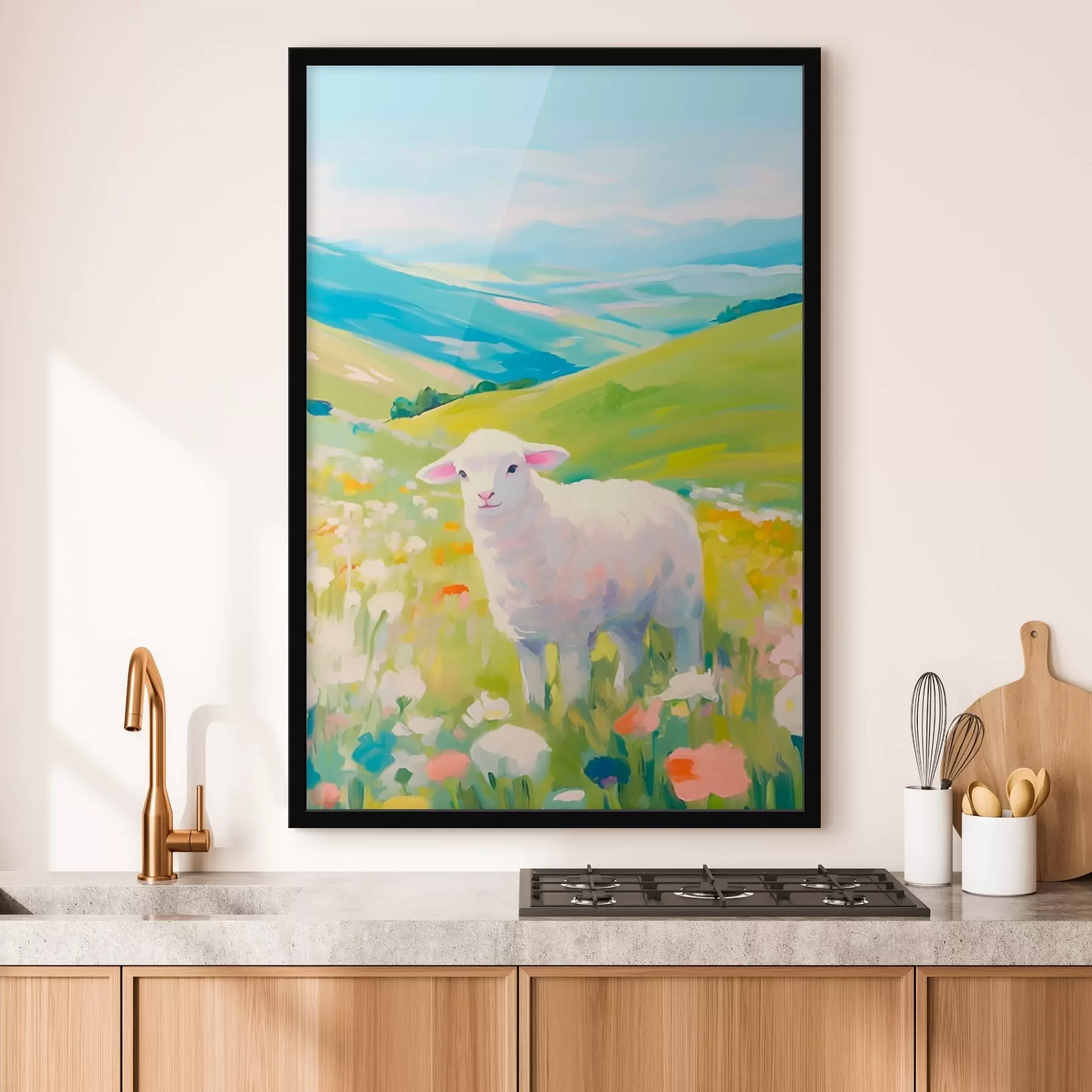 Fototapet Jehně v květinovém poli f45426