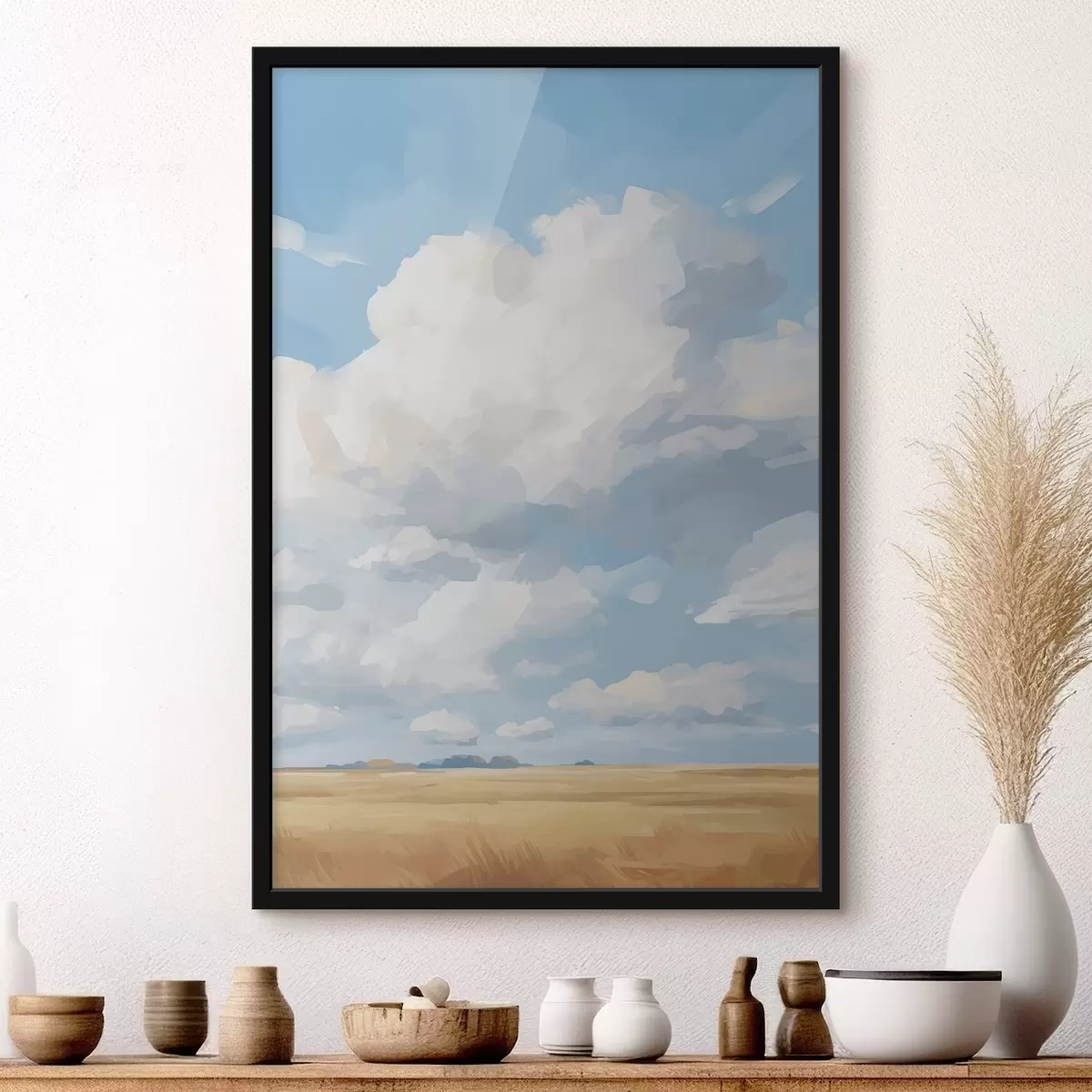 Poster Pšeničné pole na pozadí oblohy s obrovskými mraky f45454