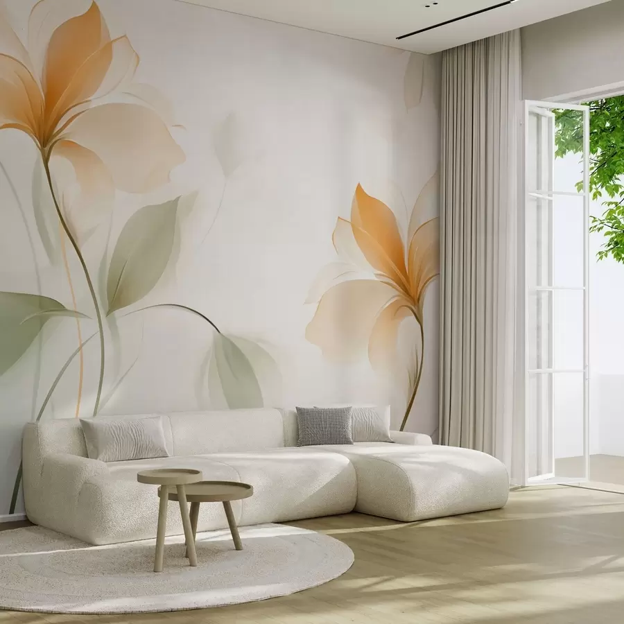 Fototapet Průhledné květy se sytě oranžovým středem w04397v1