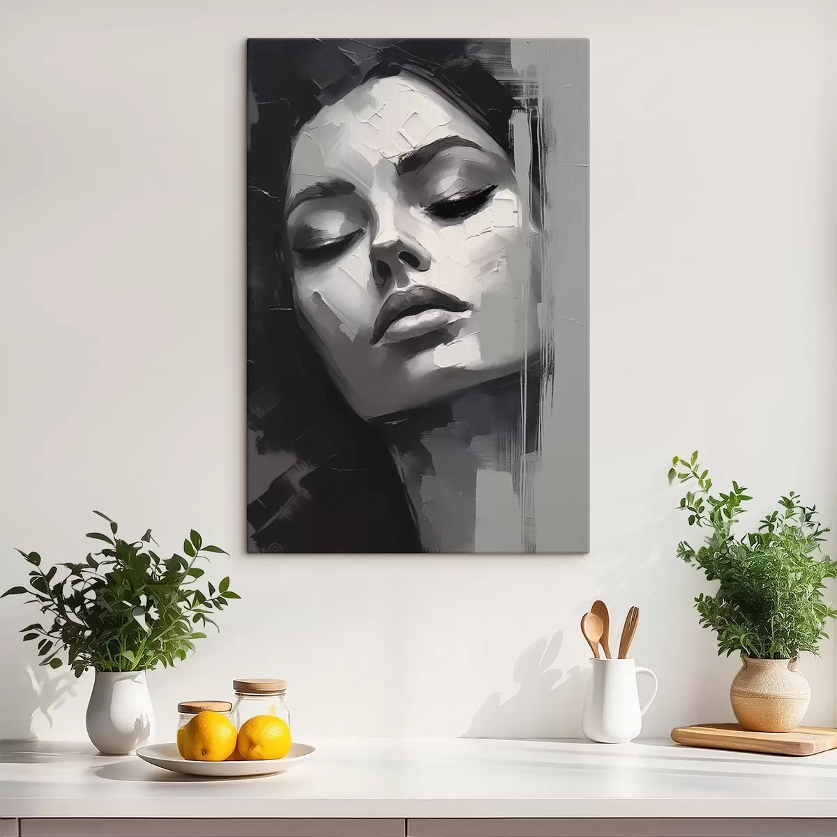 Obraz Černobílý portrét ženy se zavřenýma očima Č. s45479