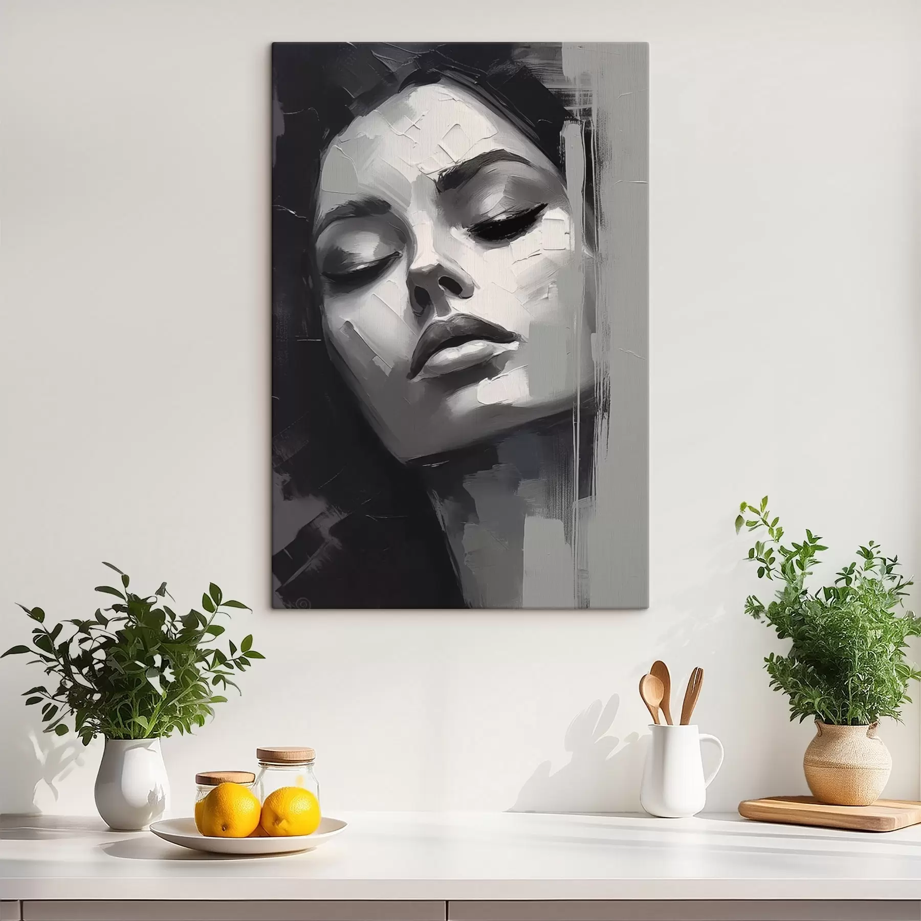 Obraz Černobílý portrét ženy se zavřenýma očima Č. s45479