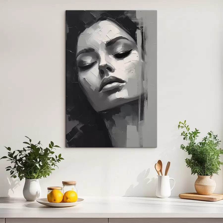 Obraz Černobílý portrét ženy se zavřenýma očima Č. s45479