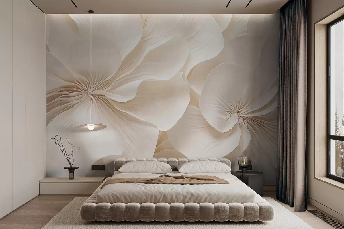 Fototapet Detailní záběr na krémově strukturované květy s jemnými, splývavými okvětními lístky, které vytvářejí jemné, elegantní a strukturované květinové aranžmá w09346