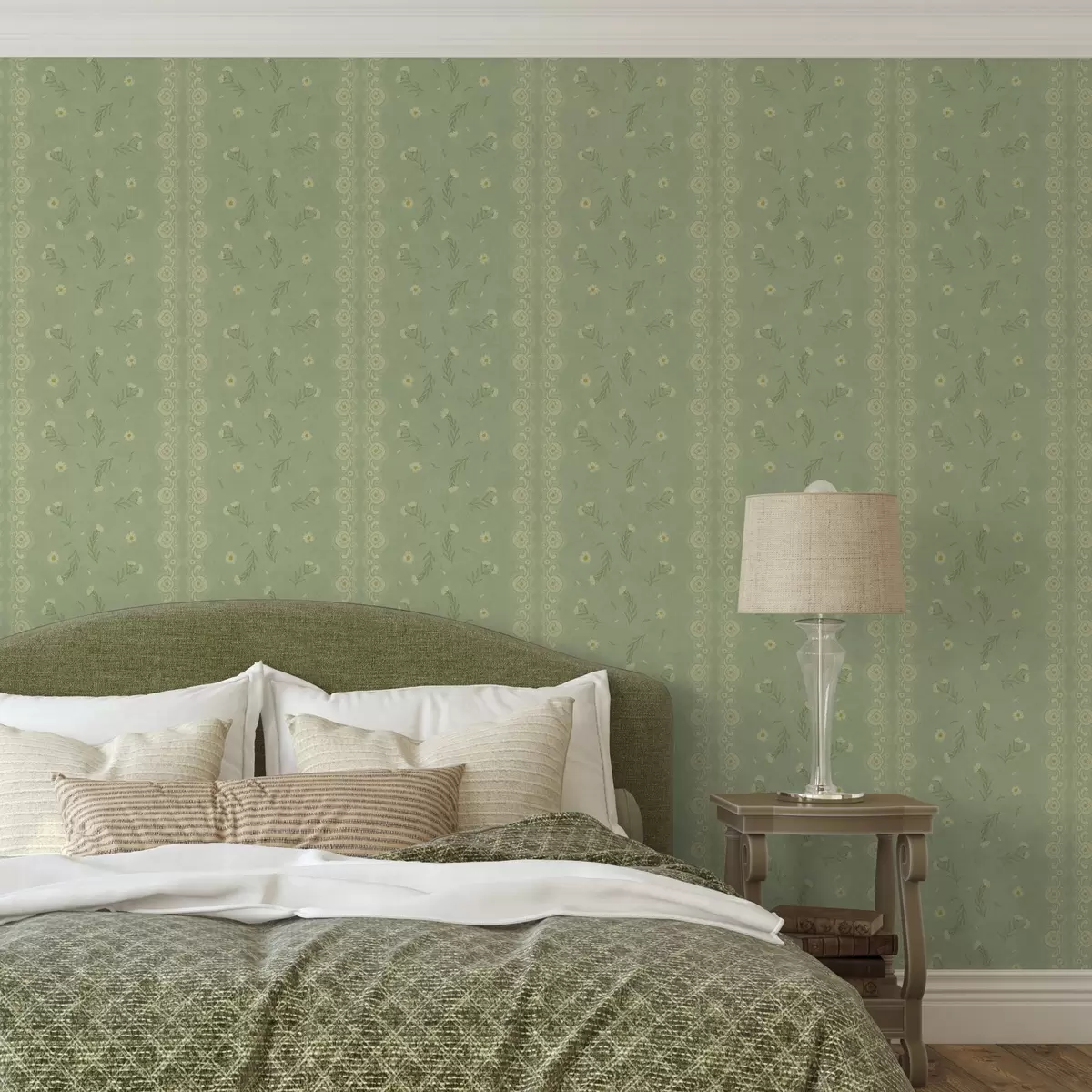 Tapety Zelené pozadí s kopretinami a krajkovým okrajem a00291