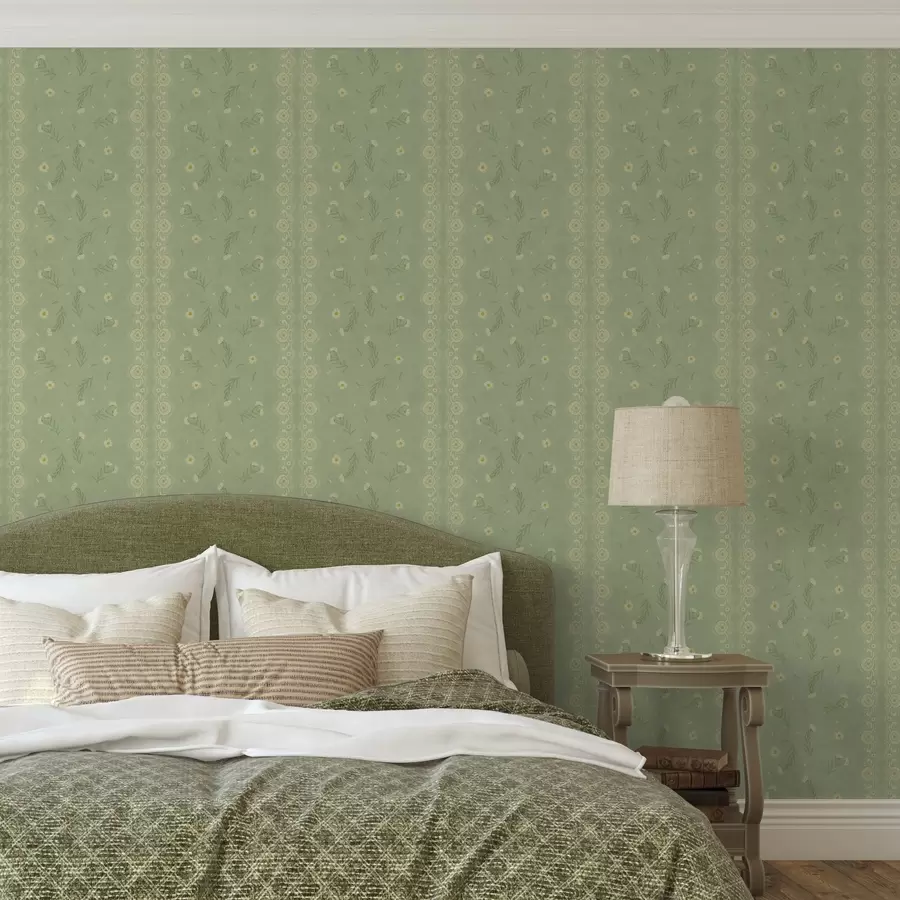 Fototapet Zelené pozadí s kopretinami a krajkovým okrajem a00291