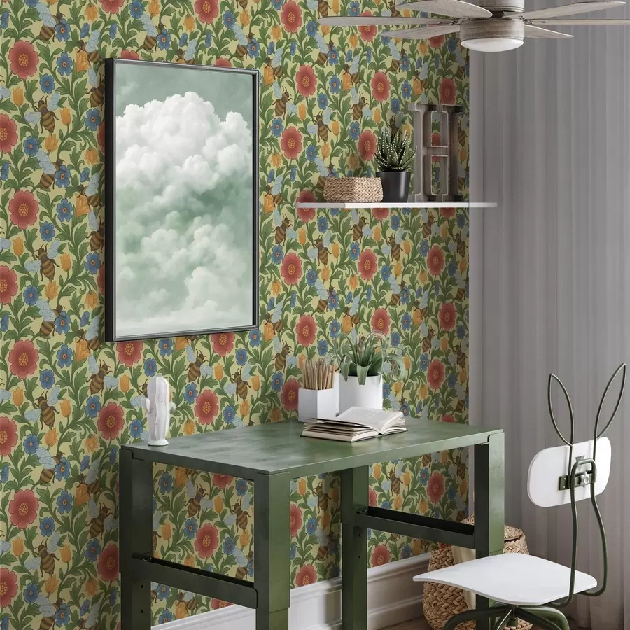 Fototapet Světlé květy s velkými včelami a00315