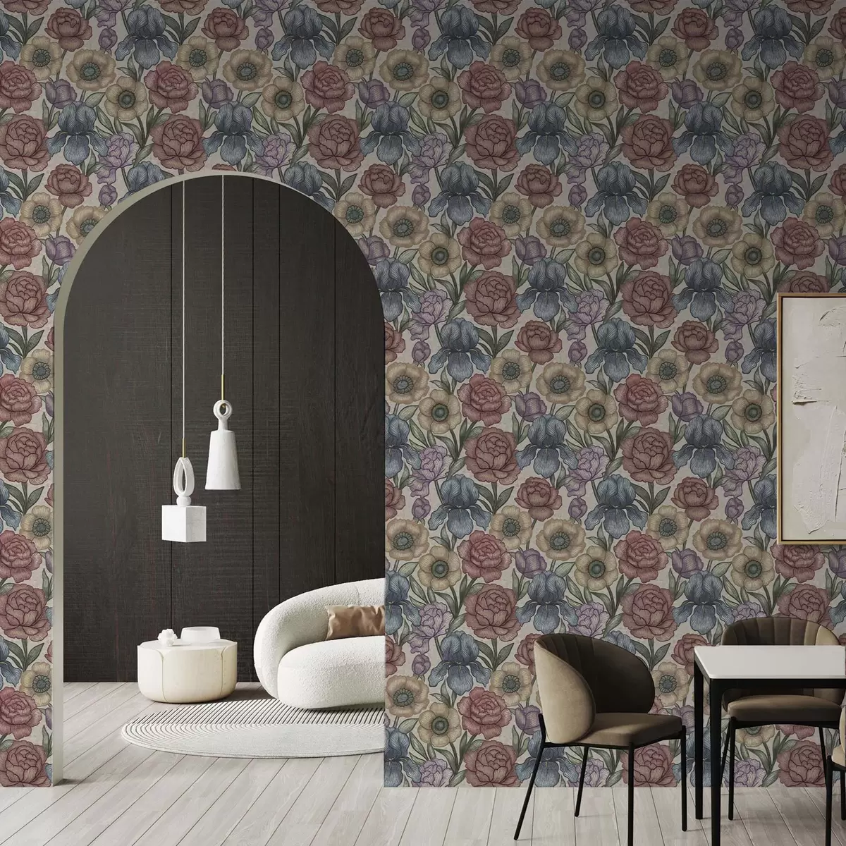 Tapety Velké květinové ilustrace s kosatci a pivoňkami a00325