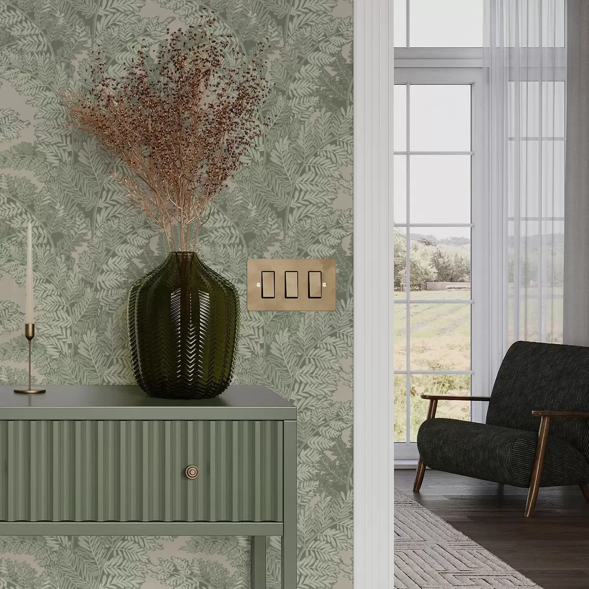 Tapety Zelený vzor s listy kapradí a00345