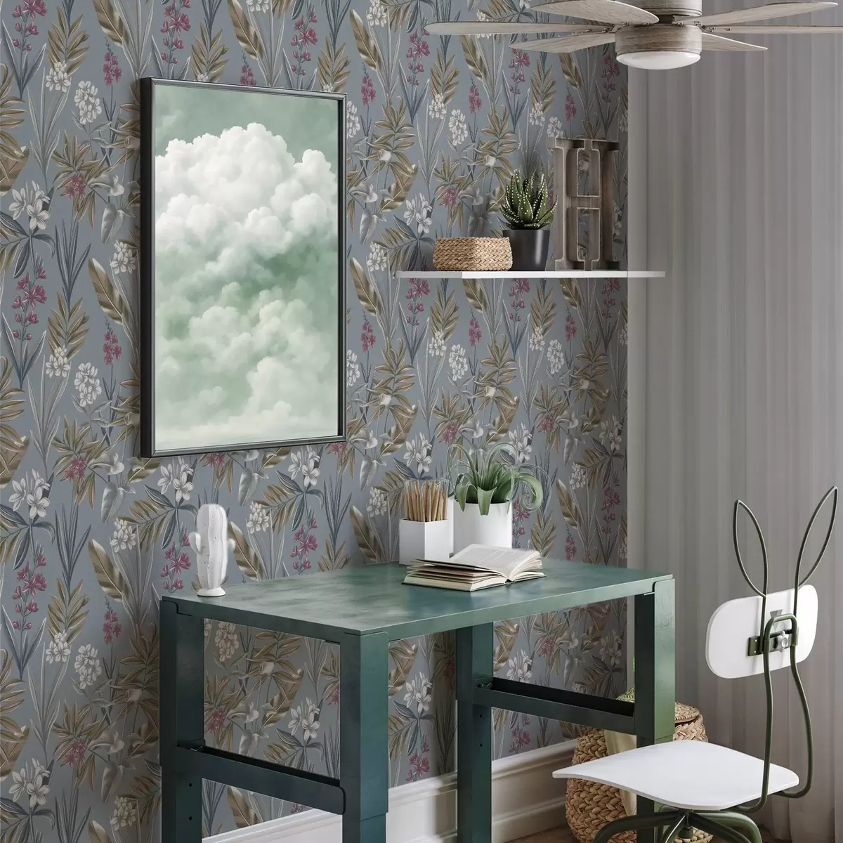 Tapety Květinové větve na modrošedém pozadí a00350