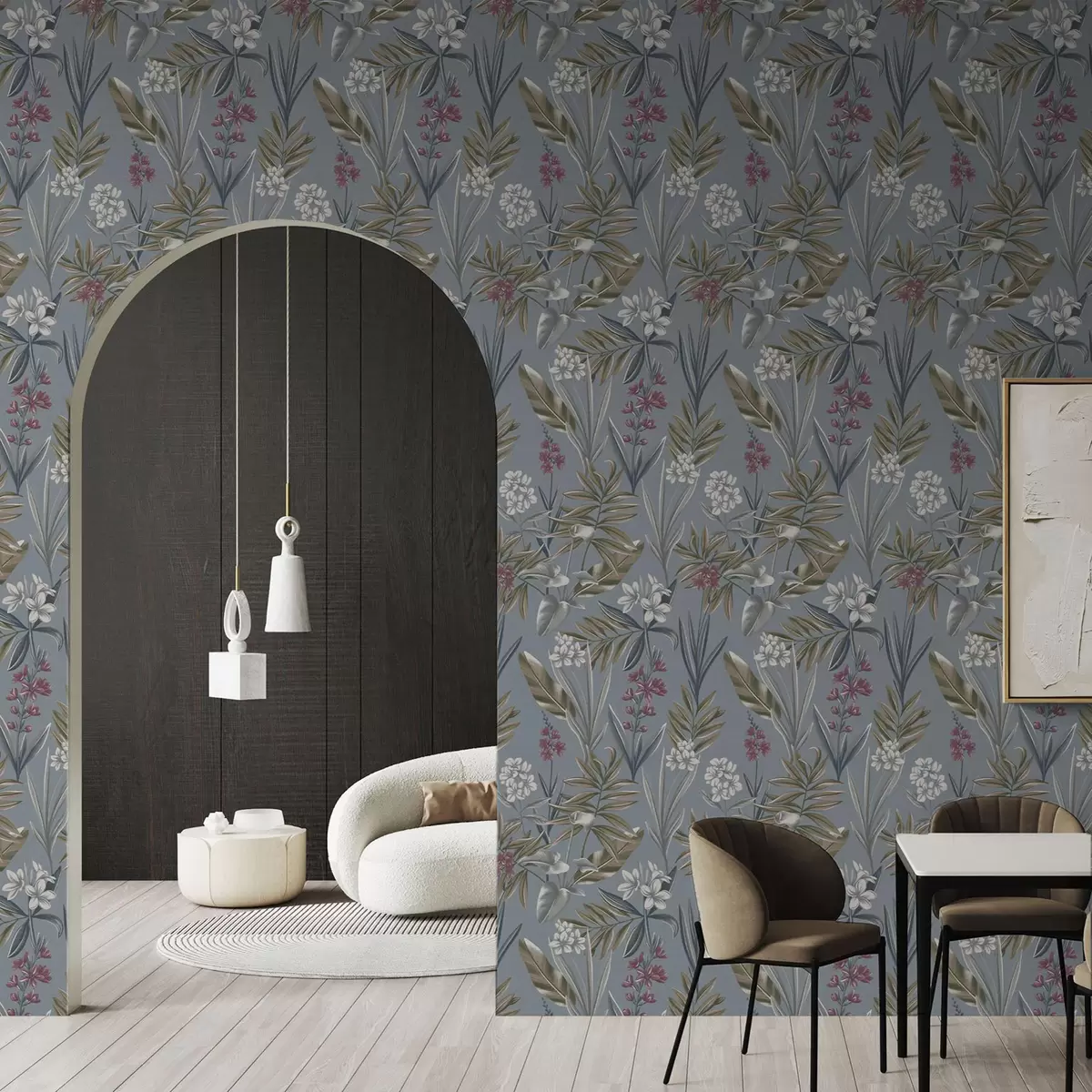 Tapety Květinové větve na modrošedém pozadí a00350