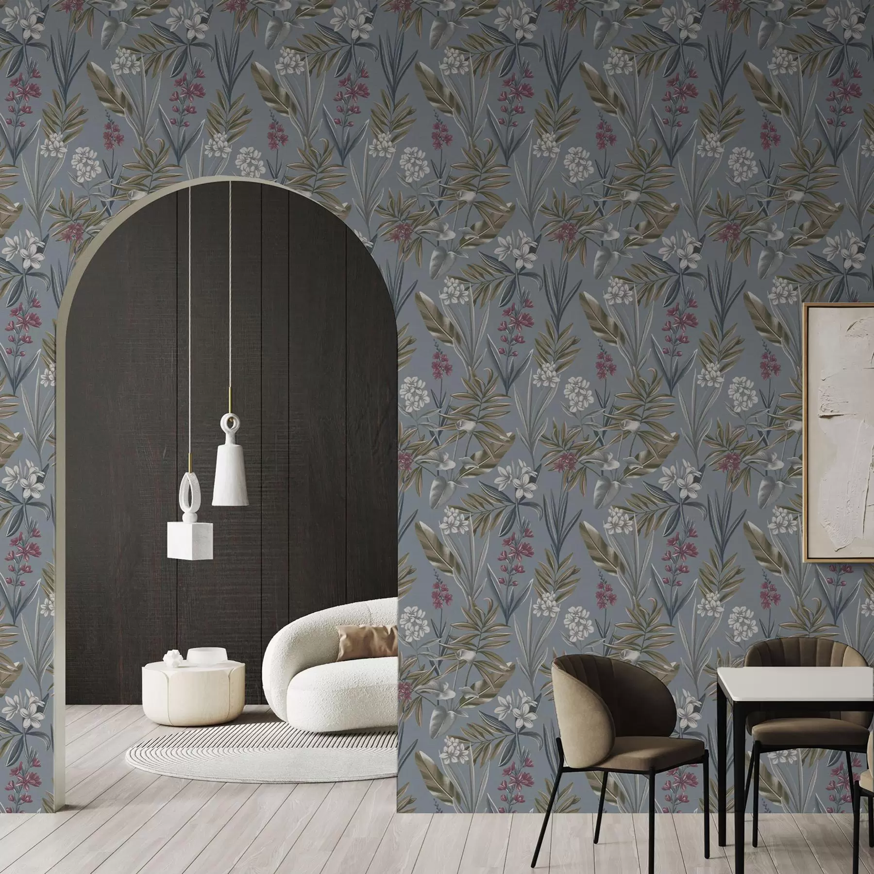 Fototapet Květinové větve na modrošedém pozadí a00350