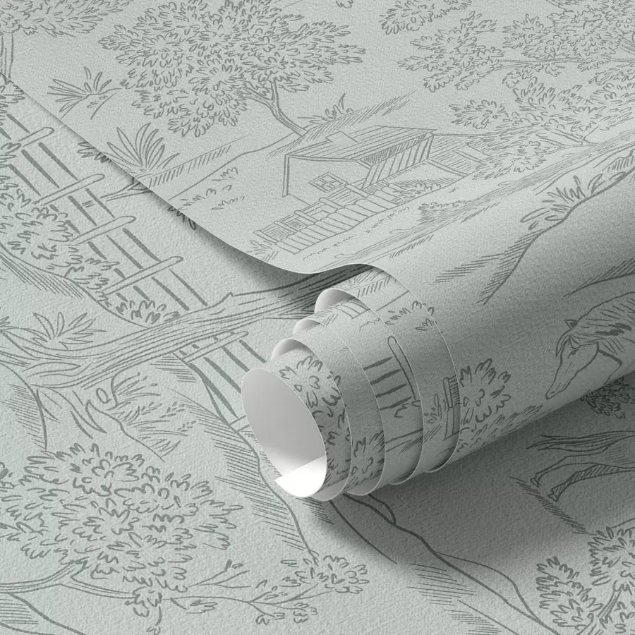 Fototapet Zelená černobílá krajina s koňmi a chalupami a00407