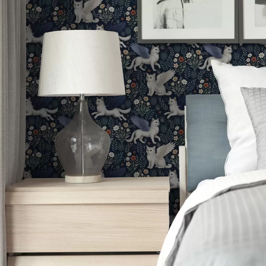 Fototapet Fantasy kočky s křídly mezi květinami a00408