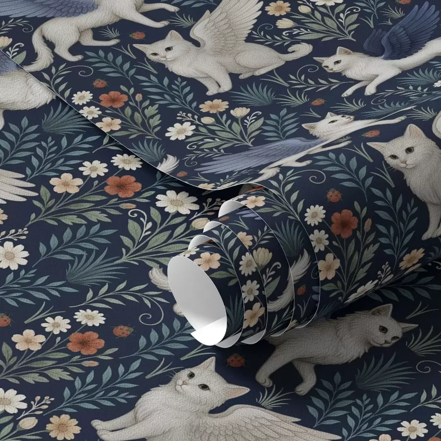 Fototapet Fantasy kočky s křídly mezi květinami a00408