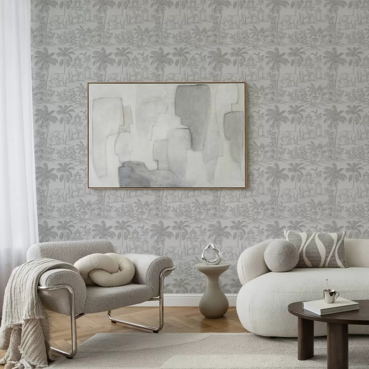 Tapety Jednobarevní sloni a džungle v grafickém stylu a00410