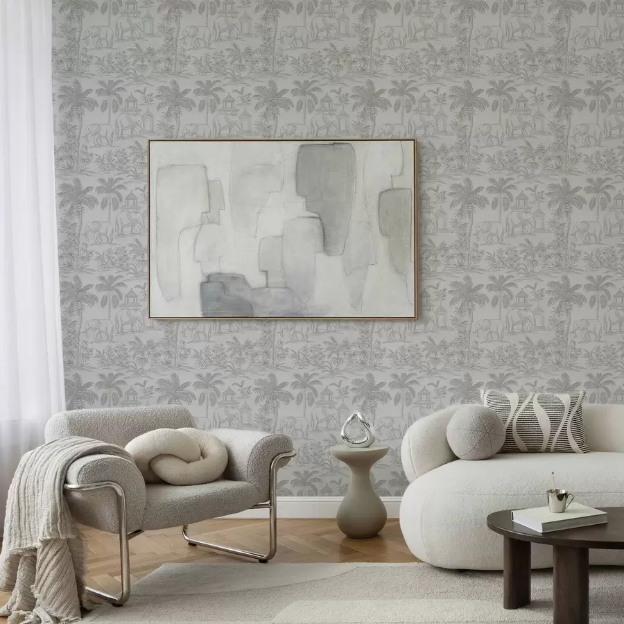 Fototapet Jednobarevní sloni a džungle v grafickém stylu a00410