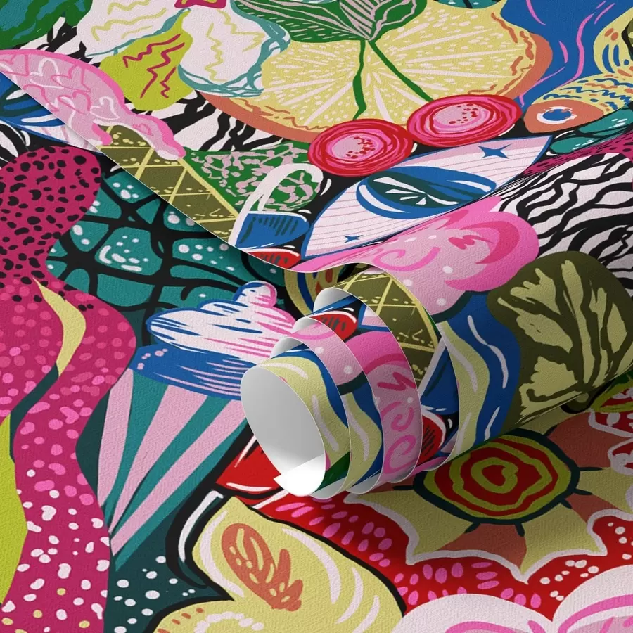 Fototapet Abstraktní pop-art s květinami, bobulemi a vzory a00471