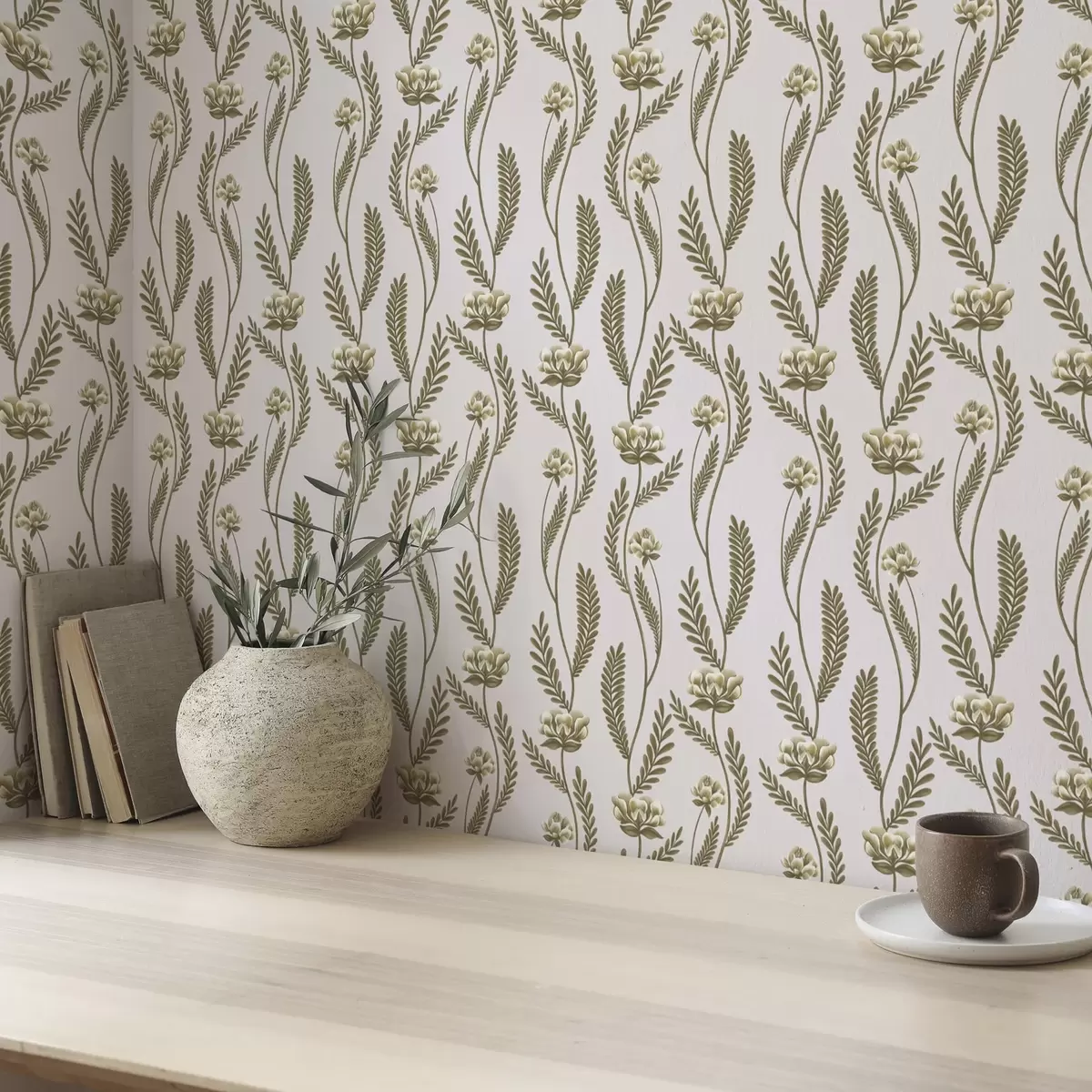 Tapety Vertikální ornament s bílými květy na růžovém pozadí a00476