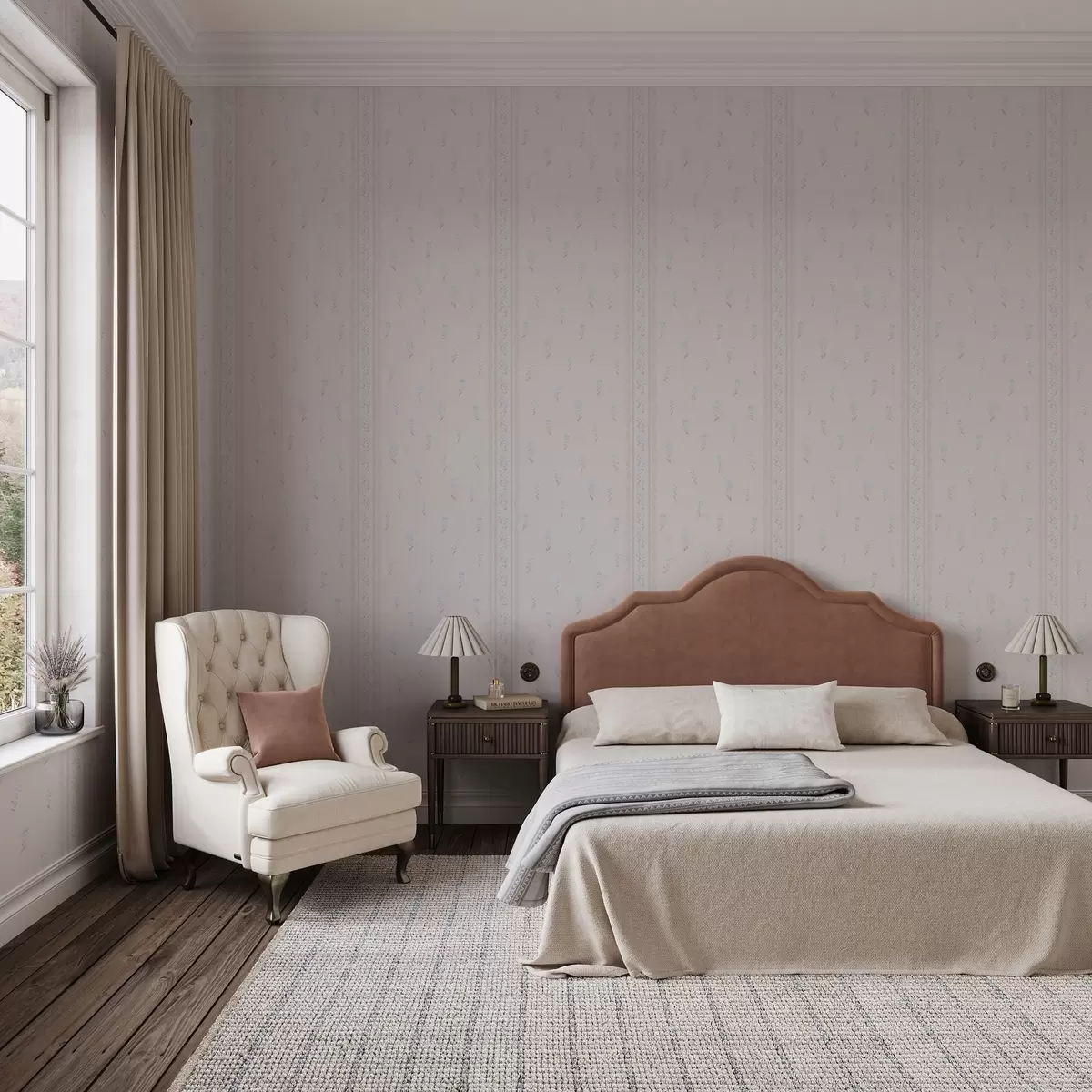 Tapety Růžové pozadí s jemnými modrými květy a okrajem a00484