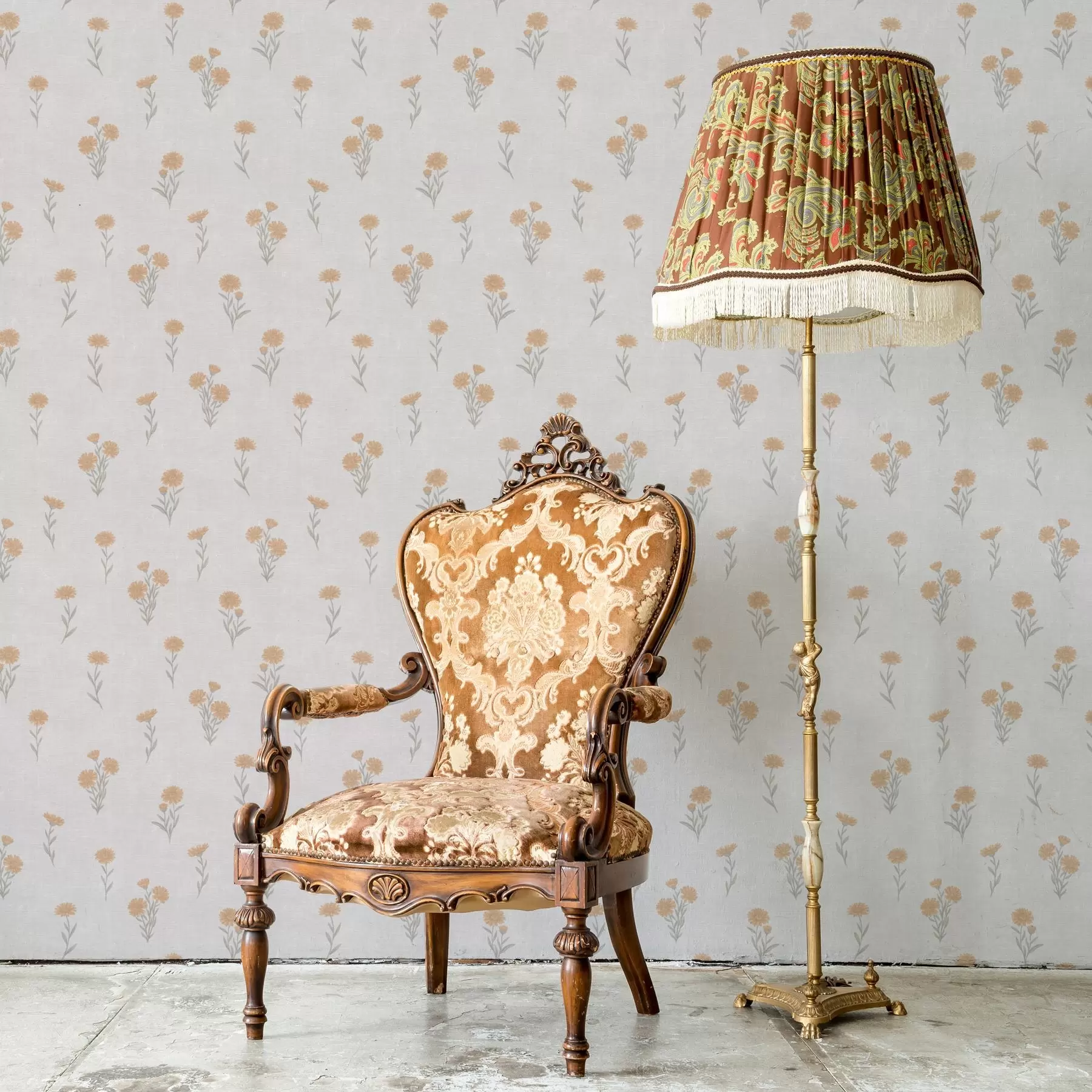 Fototapet Malé oranžové květy na světle šedém pozadí a00486