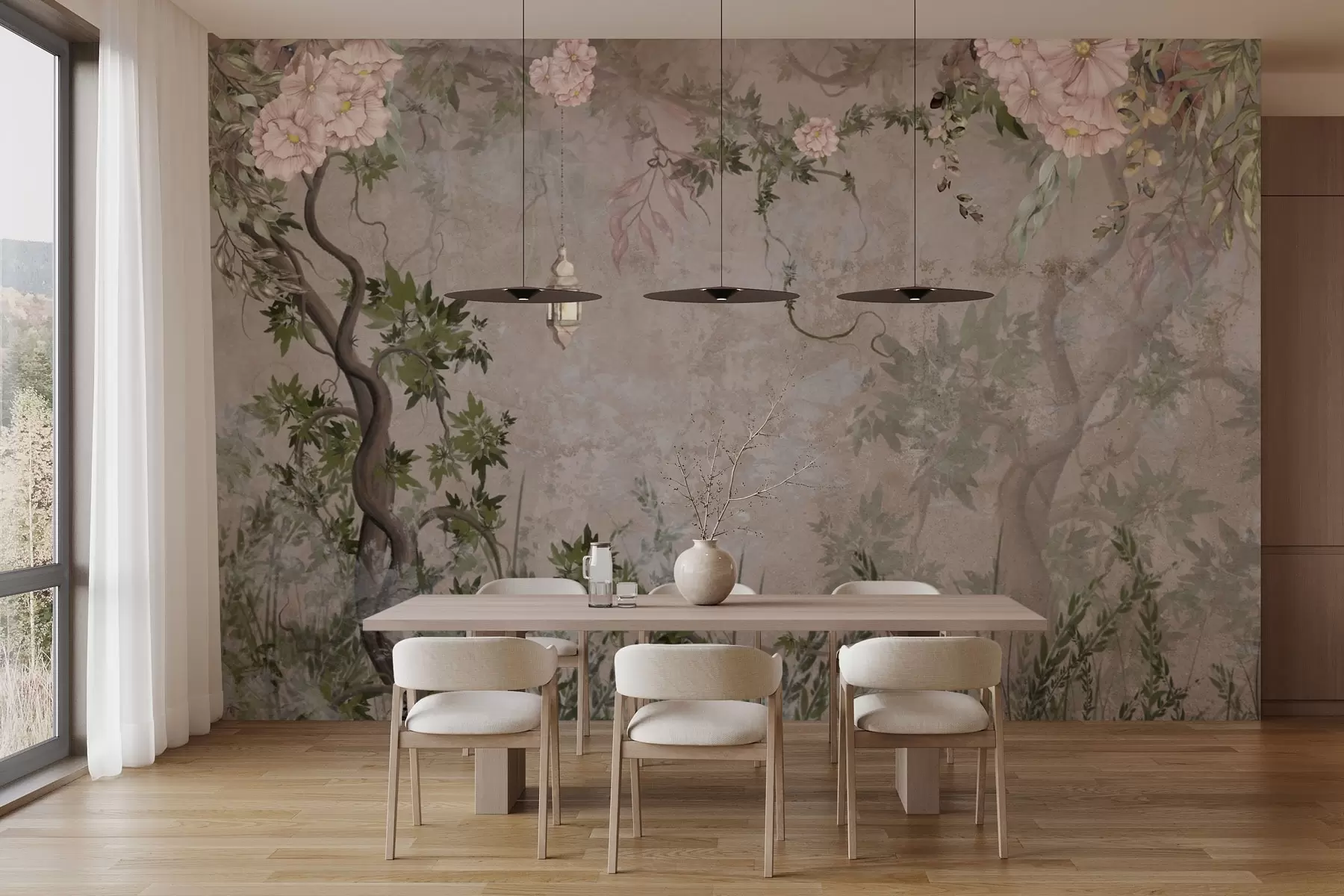 Fototapet Pohádková zahrada s květinami, stromy a lucernou w04416