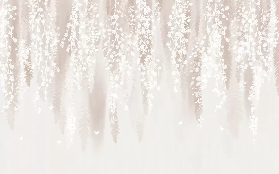 Fototapet Světlé větve s bílými květy na jemném pozadí w04417