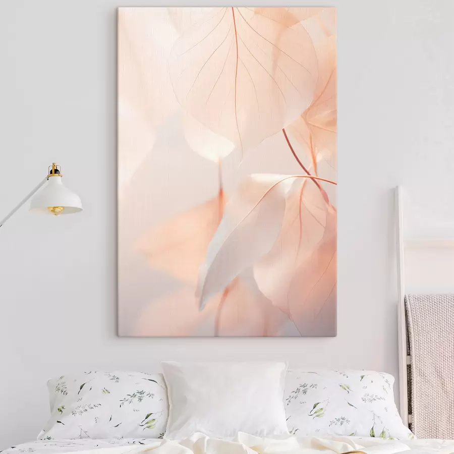 Obraz Detailní záběr průsvitných listů s jemnými žilkami, jemná broskvová a bílá paleta barev, rozmazané pozadí Č. s45556