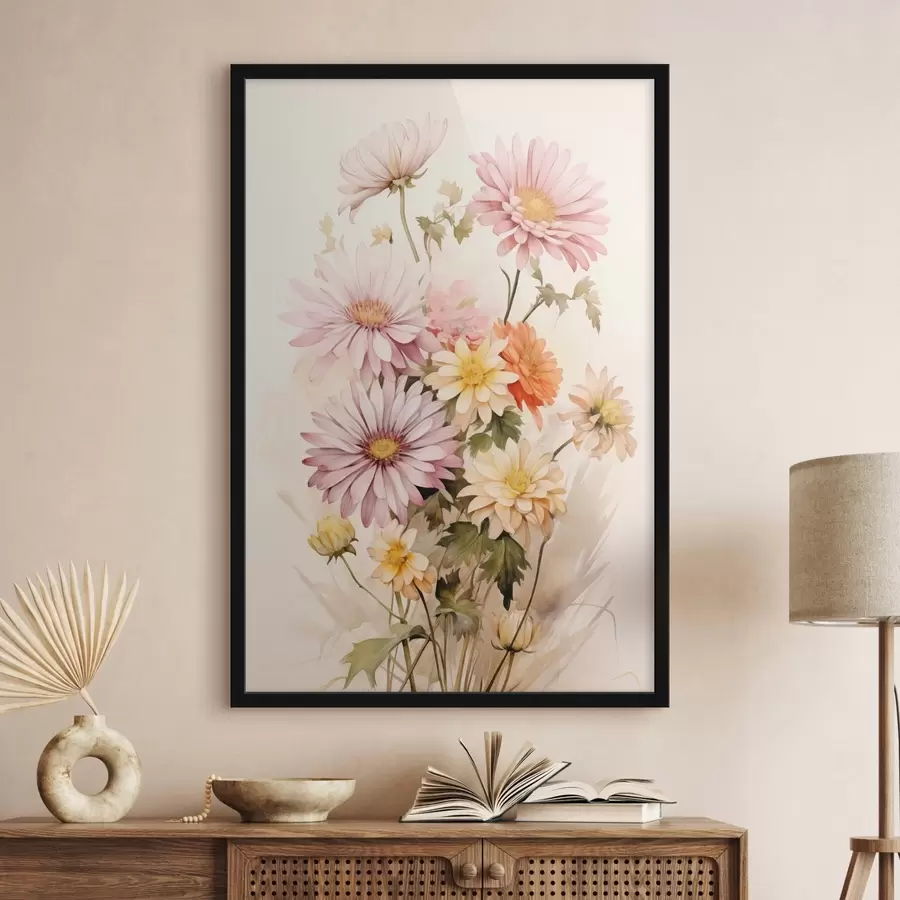 Fototapet Kytice barevných květin, jemný akvarelový styl, na světlém pozadí f45559