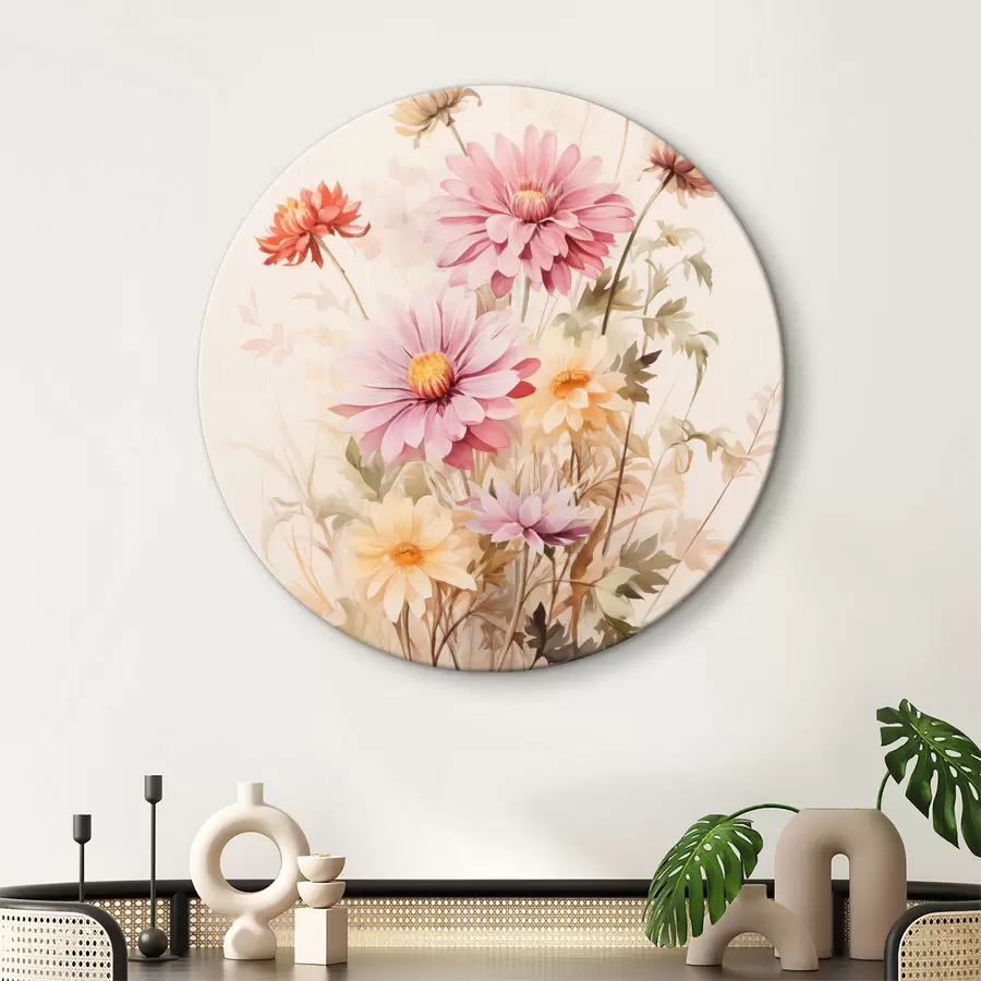 Obraz Kytice barevných květin, jemný akvarelový styl, na světlém pozadí, botanická ilustrace Č. r45560