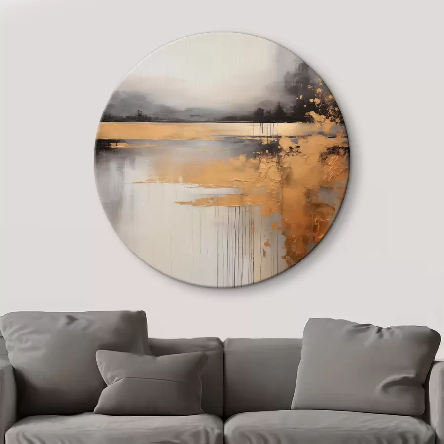 Obraz Abstraktní krajina s texturou, řekou a tmavými stromy v pozadí, zatažená obloha Č. r45576