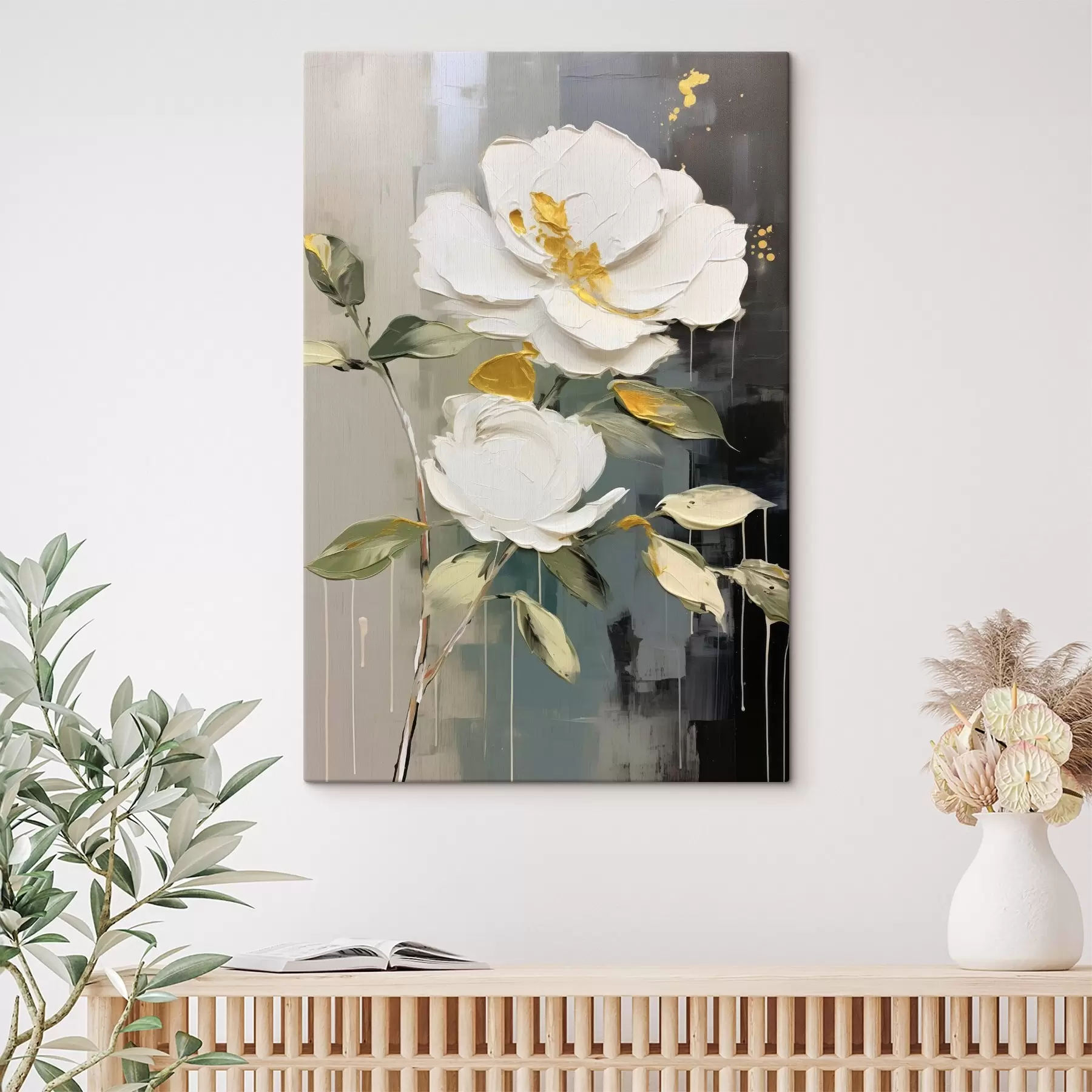 Obraz Objemné květy: dekorativní motiv ve světlých a tmavých tónech Č. s45531