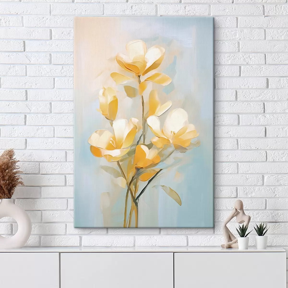 Obraz Květinový motiv: kytice ve světle žlutých a modrých tónech Č. s45540