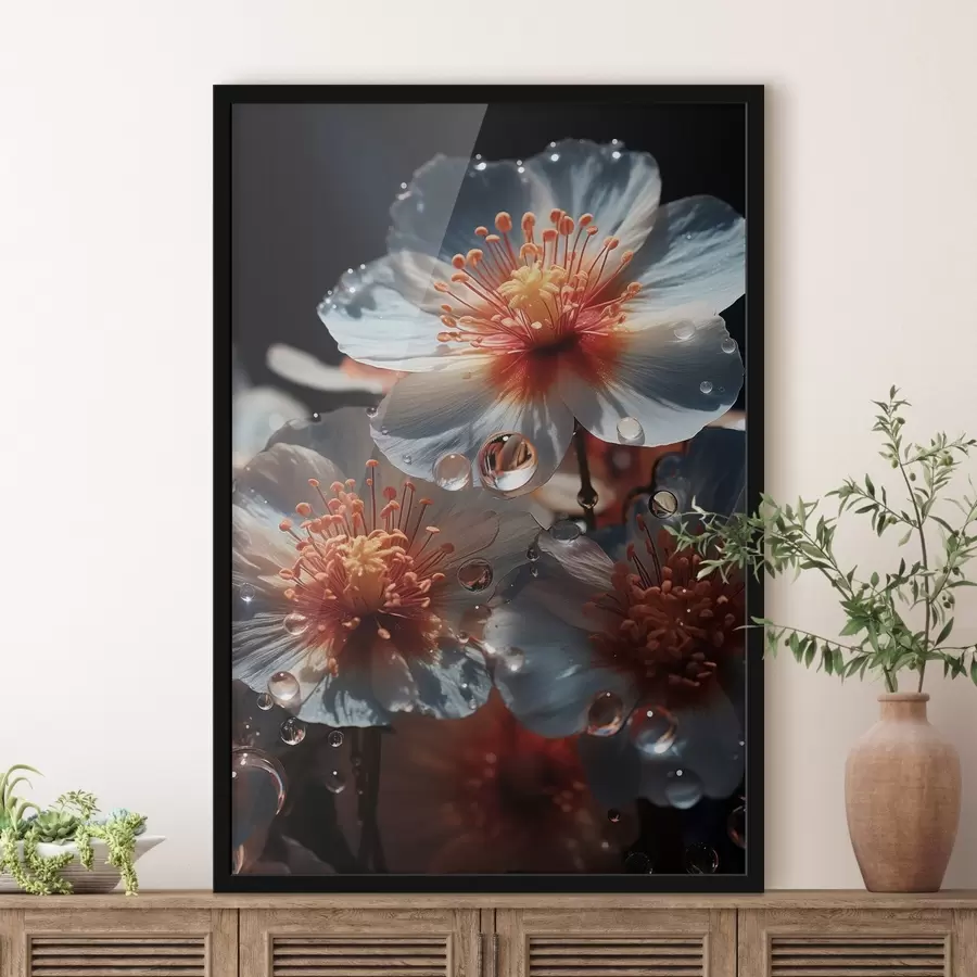 Fototapet Květinový motiv: krása okvětních lístků s rosou na tmavém pozadí f45529