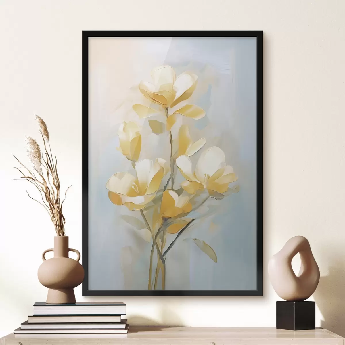 Poster Květinový motiv: kytice ve světle žlutých a modrých tónech f45540