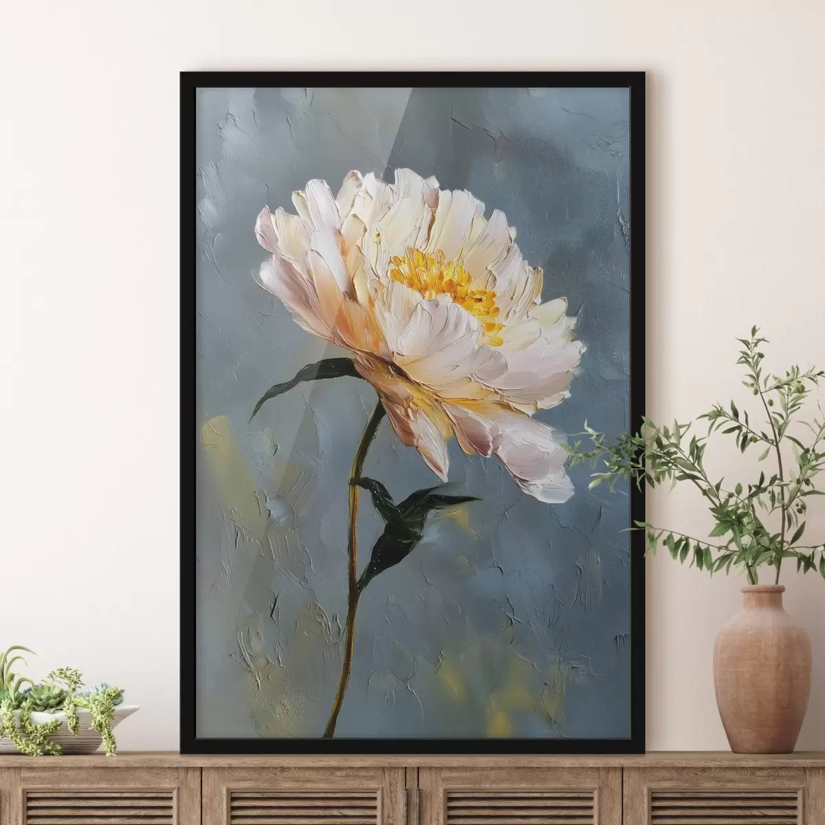 Poster Abstraktní květina: kompozice v modrých a šedých tónech f45542