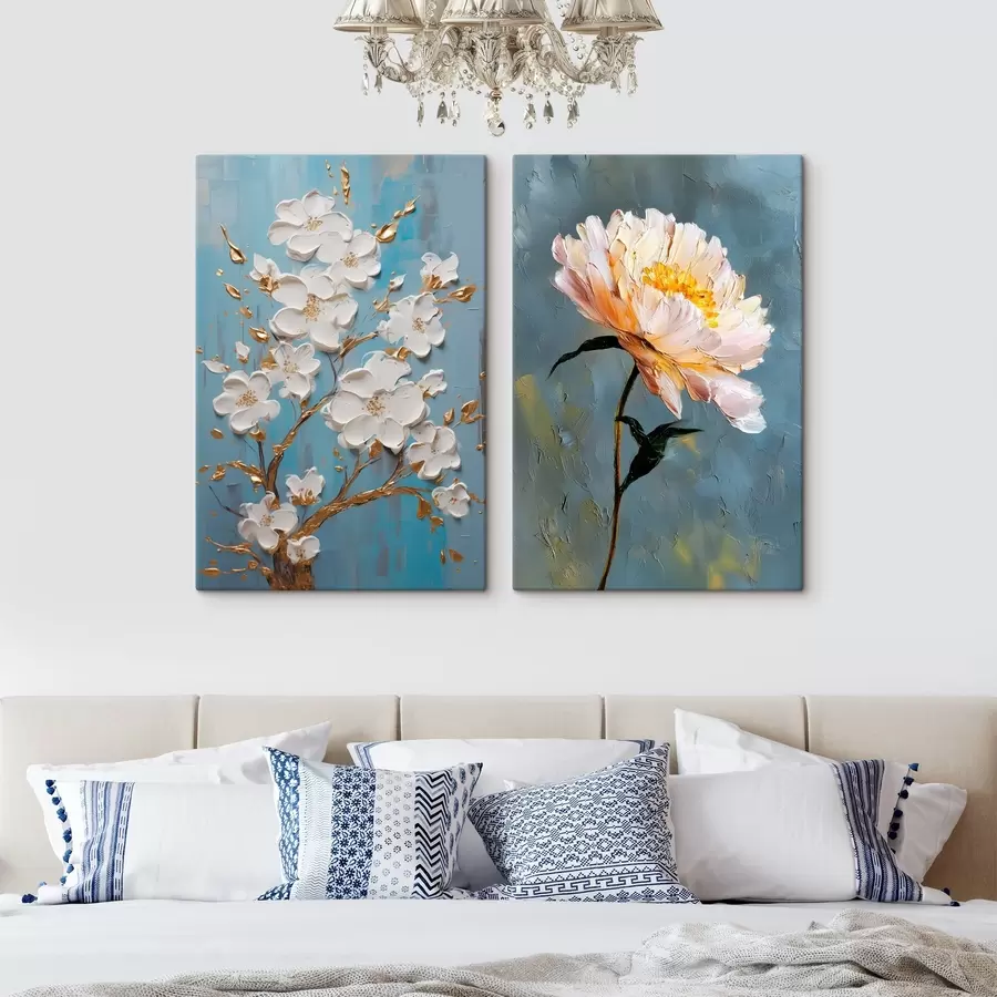 Obraz Kvetoucí větev a pivoňka: reliéfní kompozice Č. m00637