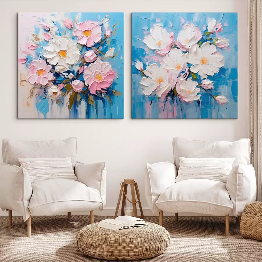 Obraz Abstraktní květiny: dekorativní kompozice v růžových a modrých tónech Č. m00643